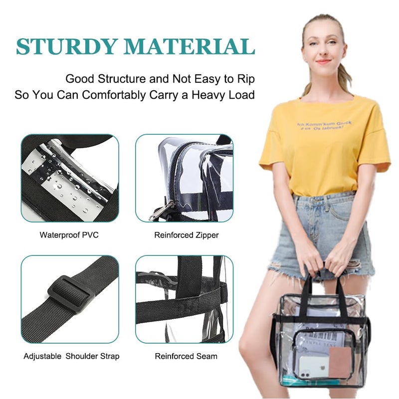 Clearworld Clear Tote Bag Stadium Approved,Adjustable Shoulder Strap and Zippered Top,Stadium Security Travel & Gym Clear Bag, Perfect for Work, School, Sports Games and Concerts-12" x12" x6"(Red) - Image 4